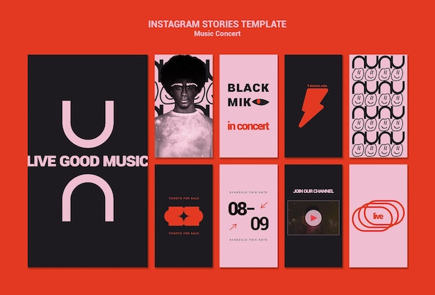 PSD gratuit collection d'histoires instagram de concerts de musique