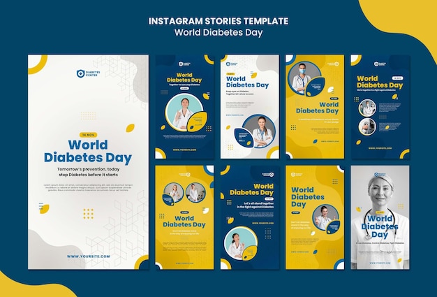 PSD gratuit collection d'histoires instagram du jour du diabète