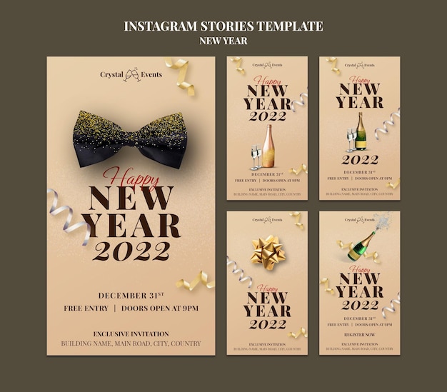 Collection d'histoires instagram de fête du nouvel an
