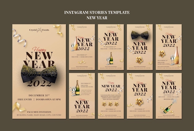 Collection d'histoires instagram de fête du nouvel an