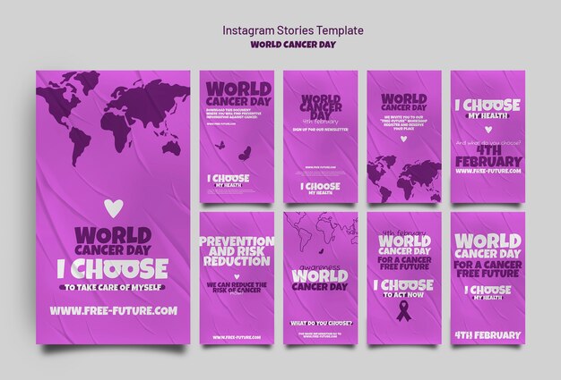 Collection d'histoires instagram de la journée mondiale du cancer