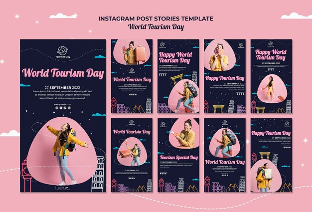 Collection d'histoires instagram de la journée mondiale du tourisme