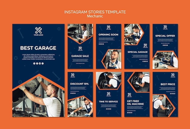 PSD gratuit collection d'histoires instagram avec mécanicien