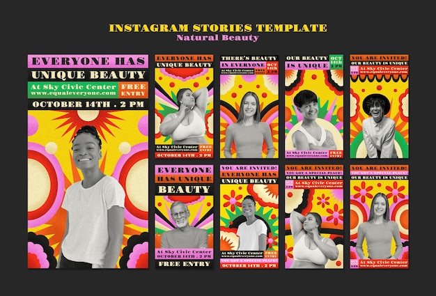 Collection d'histoires Instagram pour la beauté intérieure avec un design coloré