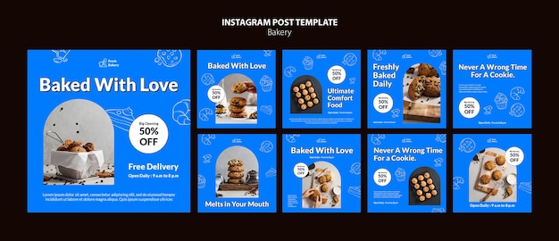 PSD gratuit collection d'histoires instagram pour boulangerie