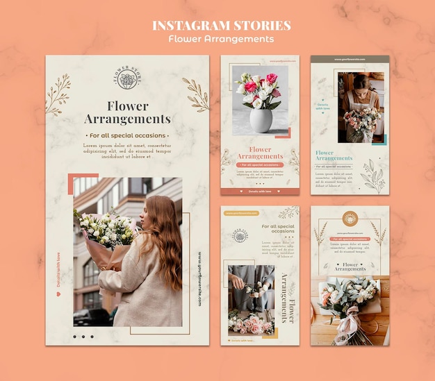 Collection d'histoires Instagram pour la boutique d'arrangements floraux