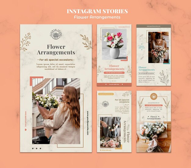Collection d'histoires Instagram pour la boutique d'arrangements floraux