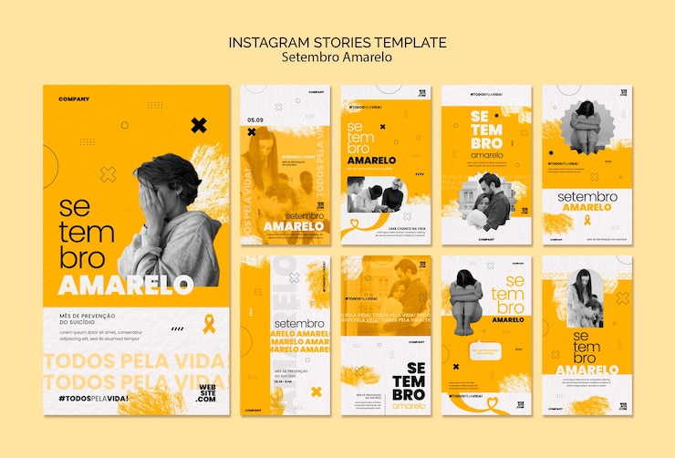 PSD gratuit collection d'histoires instagram pour la campagne de sensibilisation à la prévention du suicide au brésil