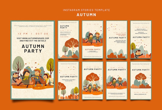 PSD gratuit collection d'histoires instagram pour la célébration de l'automne