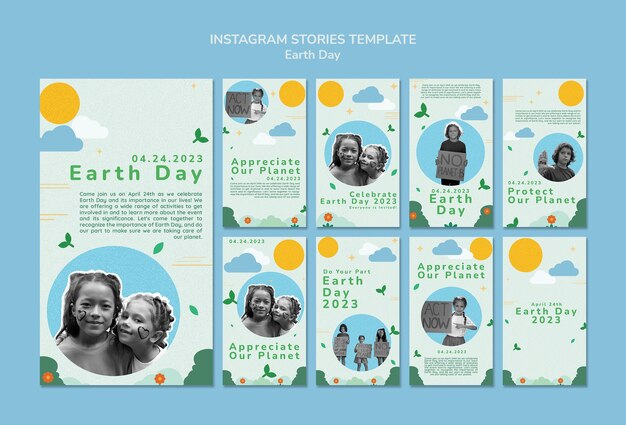 PSD gratuit collection d'histoires instagram pour la célébration du jour de la terre