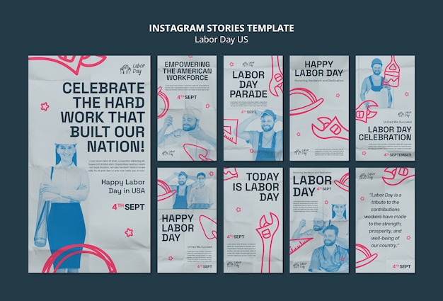Collection D'histoires Instagram Pour La Célébration De La Fête Du Travail Aux états-unis