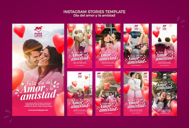 PSD gratuit collection d'histoires instagram pour la célébration de la saint-valentin