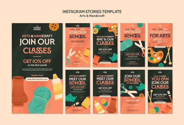 PSD gratuit collection d'histoires instagram pour les cours d'art et d'artisanat