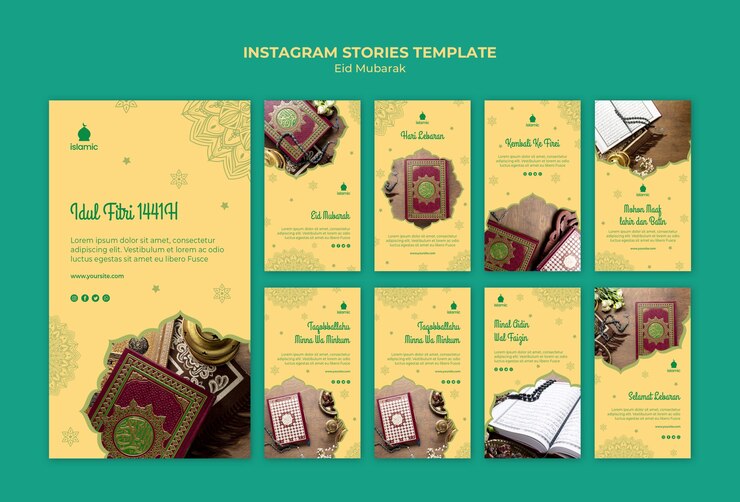 PSD gratuit collection d'histoires instagram pour eid mubarak