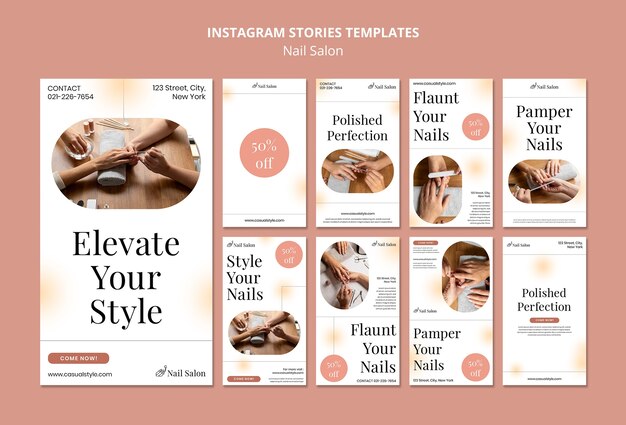 Collection d'histoires instagram pour les entreprises de salon de manucure