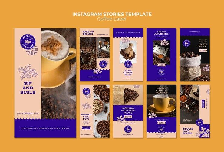 PSD gratuit collection d'histoires instagram pour l'étiquette de café