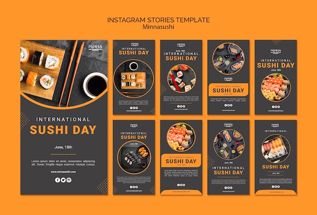 Collection d'histoires Instagram pour la journée internationale des sushis