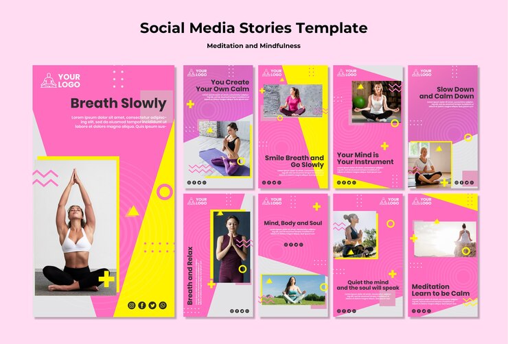 PSD gratuit collection d'histoires instagram pour la méditation et la pleine conscience