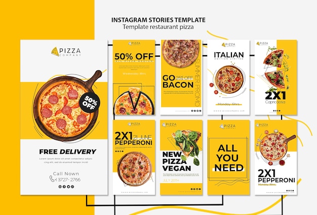 Collection d'histoires instagram pour une pizzeria
