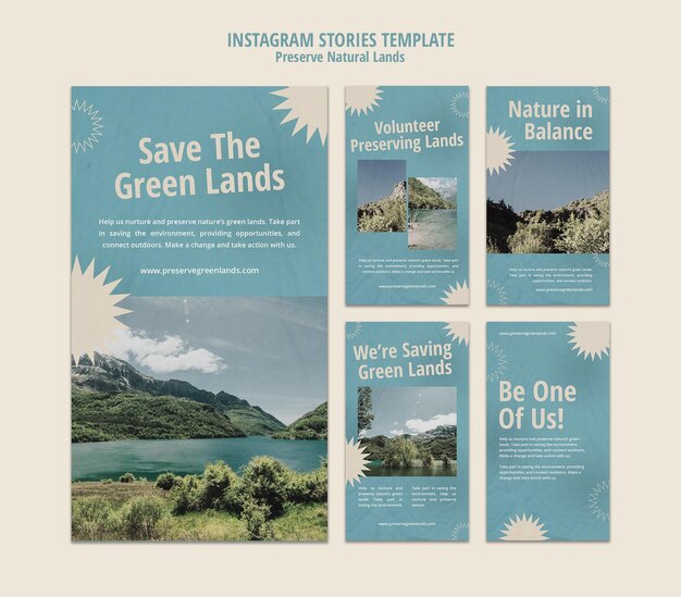 Collection d'histoires Instagram pour la préservation de la nature avec paysage