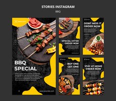 Collection d'histoires instagram pour un restaurant barbecue