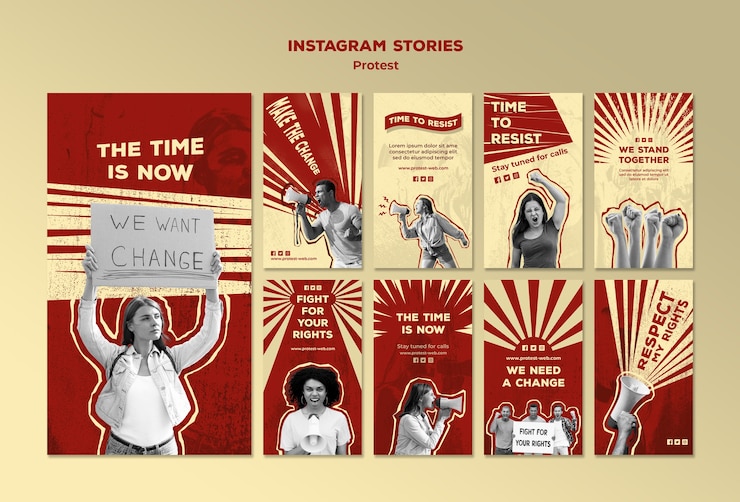 PSD gratuit collection d'histoires instagram avec protestation pour les droits de l'homme