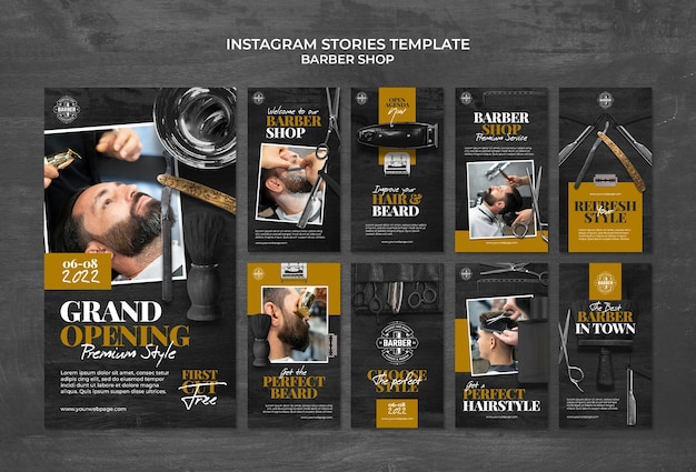 PSD gratuit collection d'histoires instagram de salon de coiffure