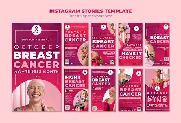 Collection d'histoires instagram de sensibilisation au cancer du sein rose