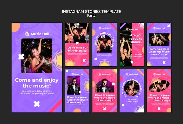 PSD gratuit collection d'histoires instagram de soirée dansante