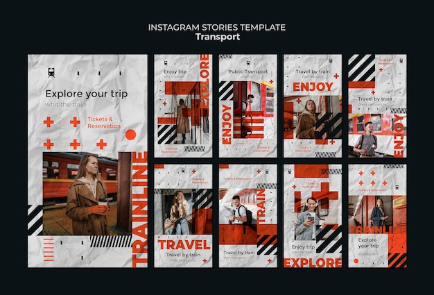 PSD gratuit collection d'histoires instagram sur le transport ferroviaire public