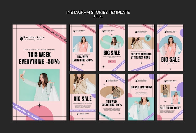 PSD gratuit collection d'histoires instagram de vente de mode féminine