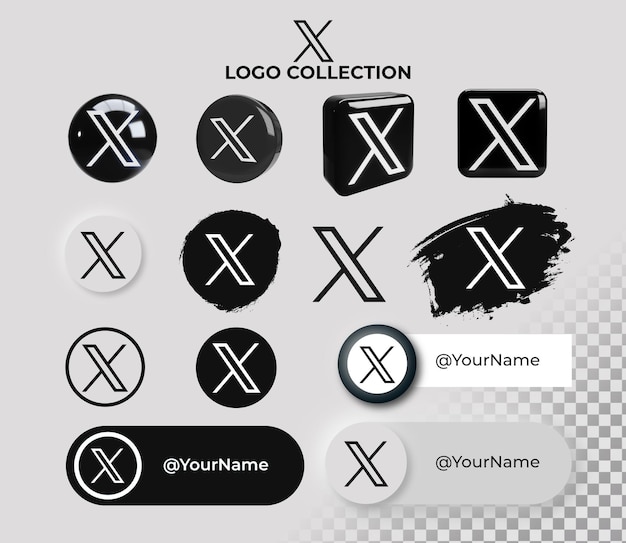 PSD gratuit collection d'icônes avec logo x sur fond transparent