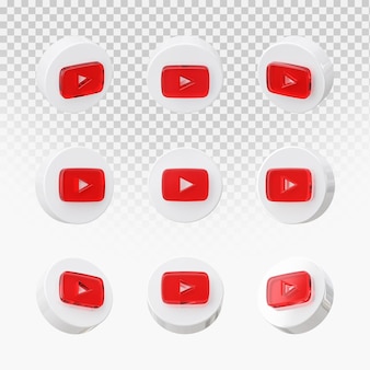Collection d'icônes youtube de rendu 3d