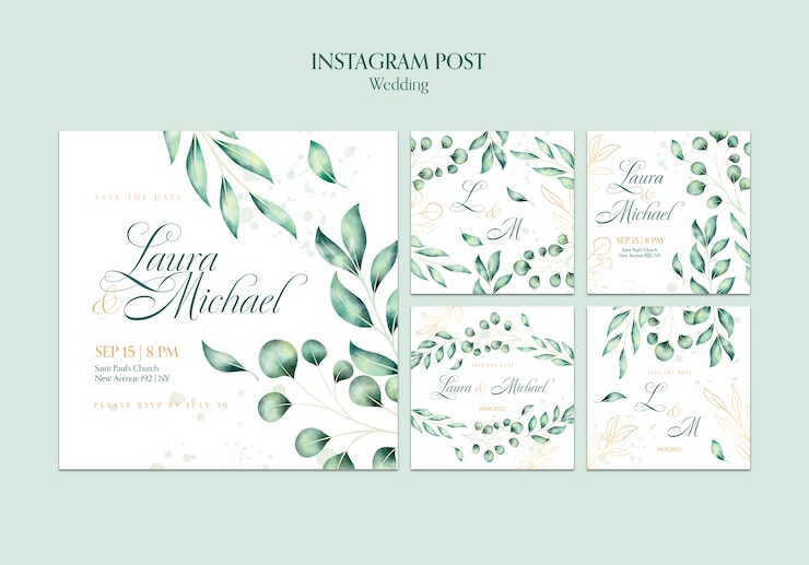 PSD gratuit collection de messages instagram de mariage aquarelle