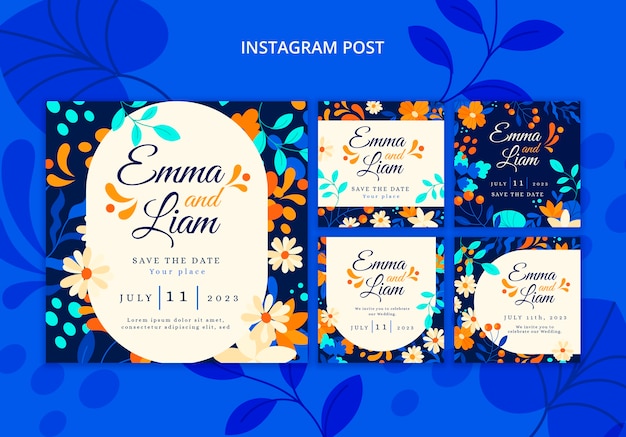 PSD gratuit collection de messages instagram de mariage floral