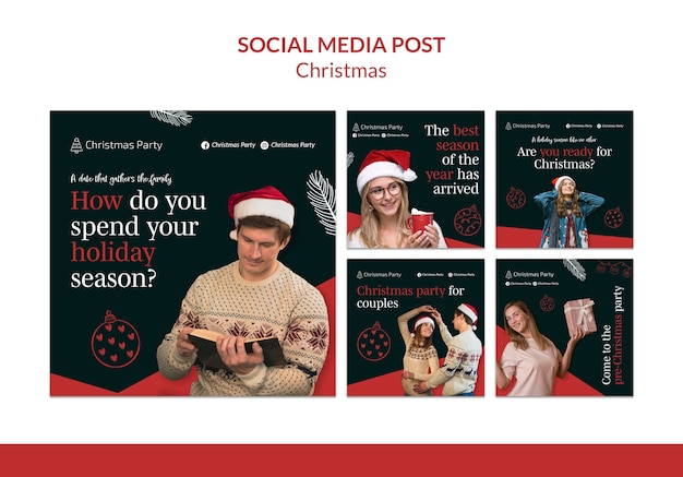 PSD gratuit collection de messages instagram de noël festif