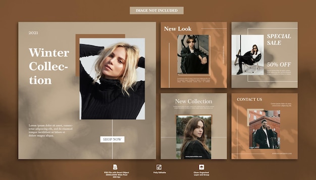 Collection de mode d'hiver luxe terre couleur minimaliste 5 instagram post feed modèle bundle