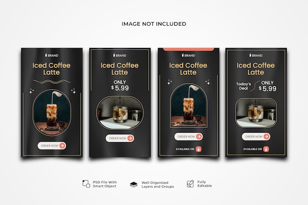 Collection de modèles d'histoire instagram de médias sociaux de vente de café
