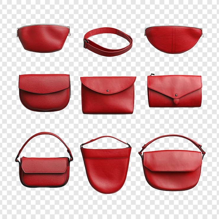 PSD gratuit une collection de neuf sacs en cuir rouge