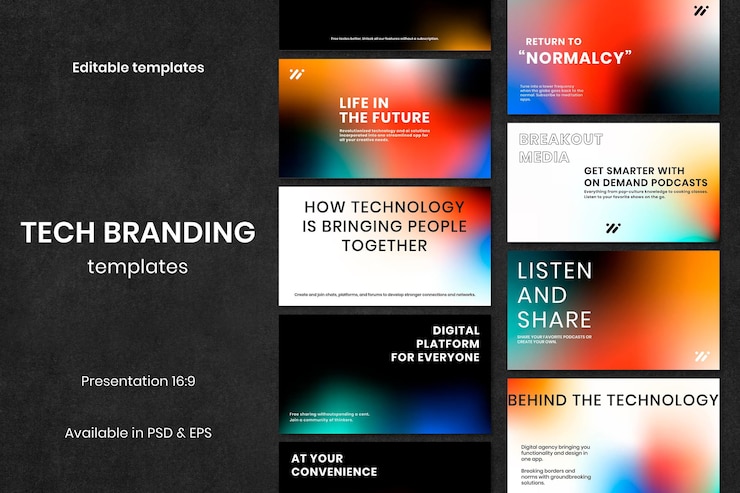PSD gratuit collection de présentation psd de modèle de marketing technologique dégradé