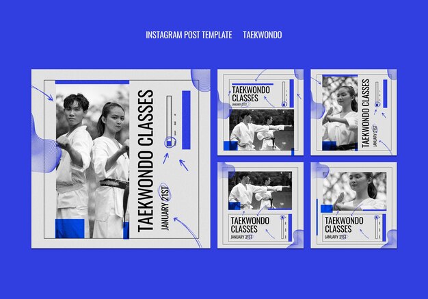 Collection de publications instagram d'arts martiaux tawkwondo traditionnels