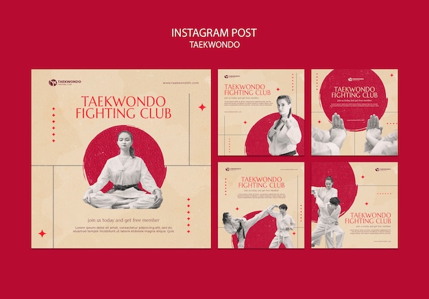 PSD gratuit collection de publications instagram d'arts martiaux tawkwondo traditionnels