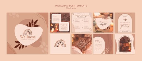 PSD gratuit collection de publications instagram de bien-être avec un design bohème