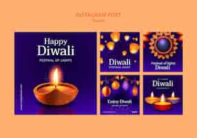 PSD gratuit collection de publications instagram de célébration de diwali