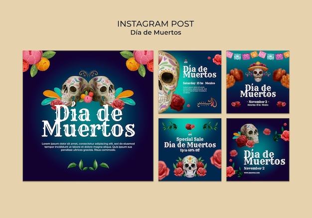 PSD gratuit collection de publications instagram dia de muertos