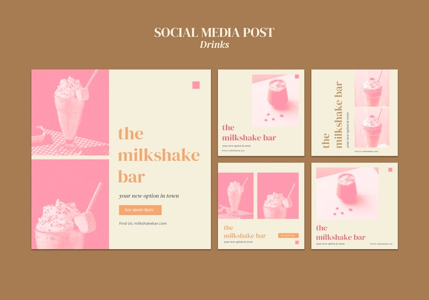 Collection De Publications Instagram Du Bar Milkshake Avec Boisson