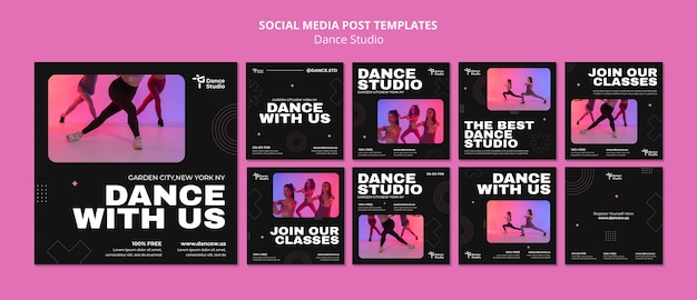 PSD gratuit collection de publications instagram du studio de danse au design minimaliste