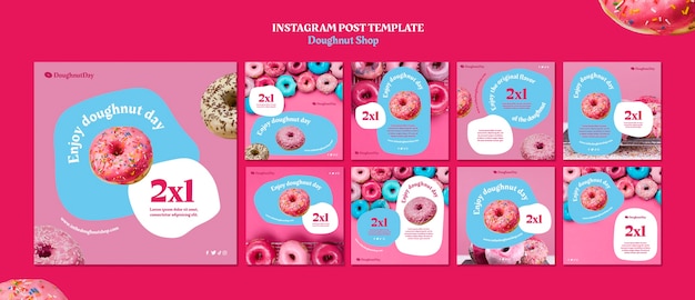 PSD gratuit collection de publications instagram d'entreprise de magasin de beignets