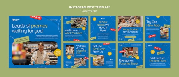 PSD gratuit collection de publications instagram d'entreprise de supermarché