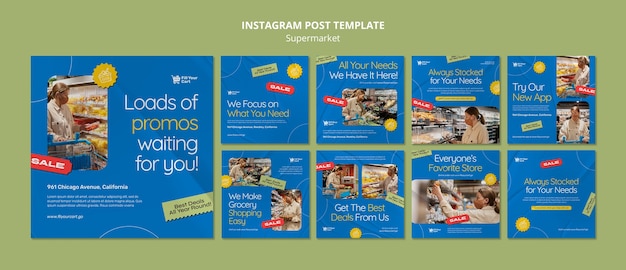 PSD gratuit collection de publications instagram d'entreprise de supermarché